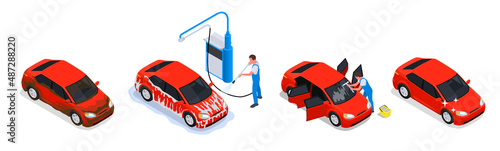 Car Wash Isometric Colored Composition
