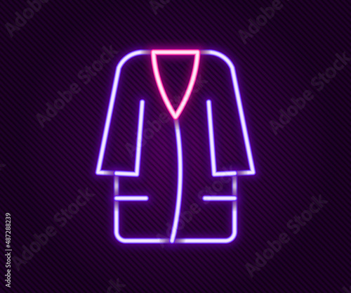 Glowing neon line Bathrobe icon isolated on black background. Colorful outline concept. Vector