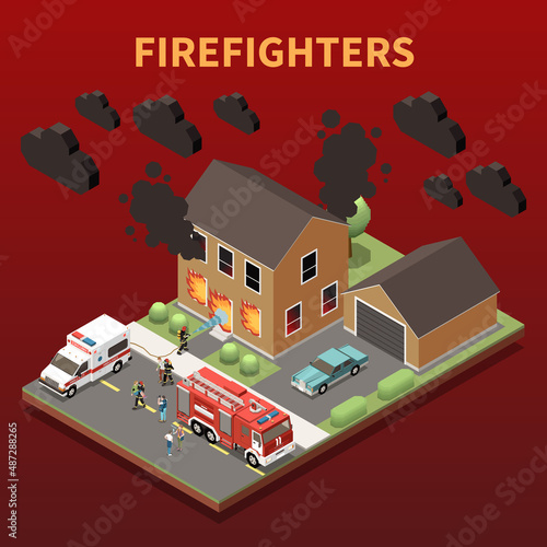 Firefighters Isometric Background