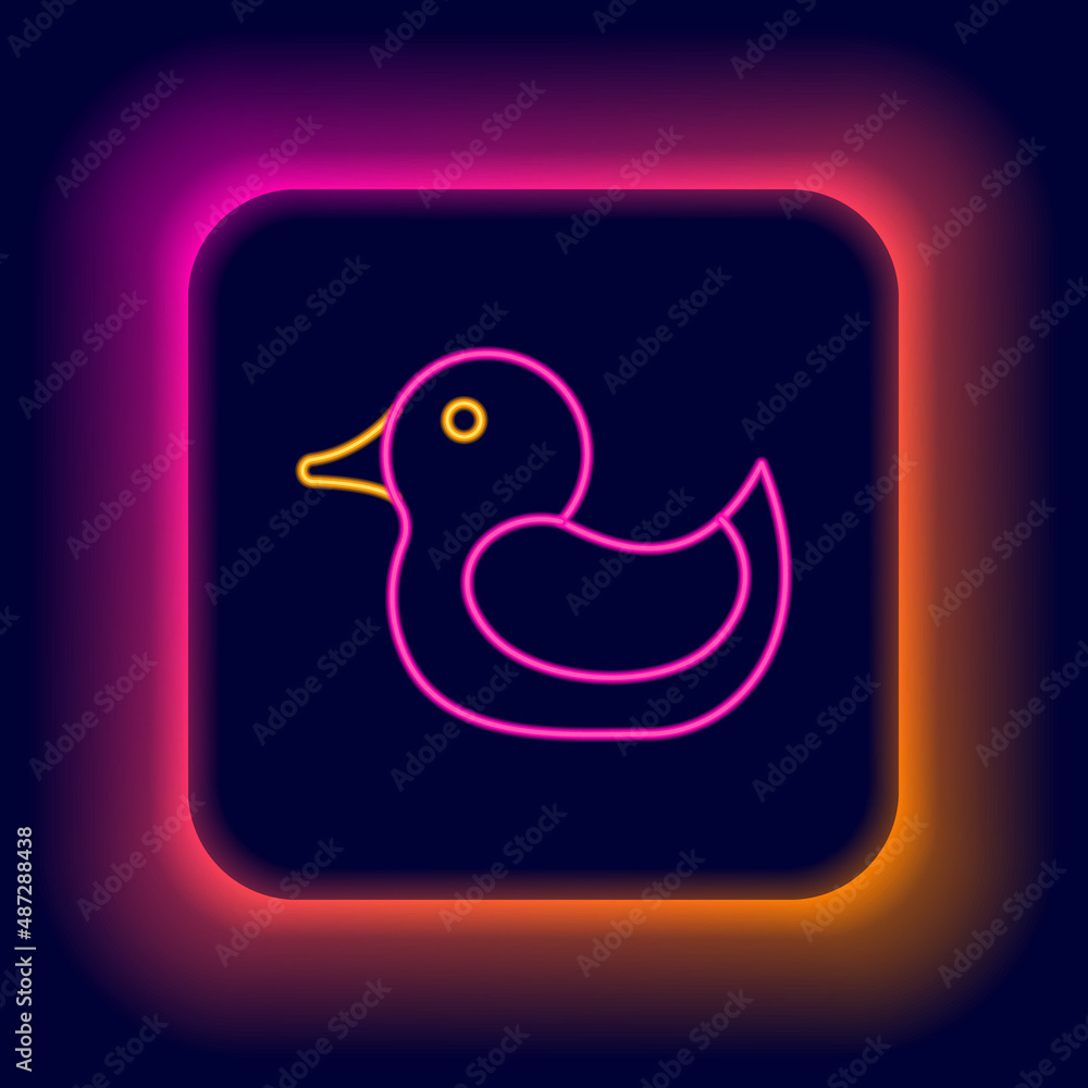 Glowing neon line Rubber duck icon isolated on black background. Colorful outline concept. Vector Glowing neon line Rubber duck icon isolated on black background. Colorful outline concept. Vector