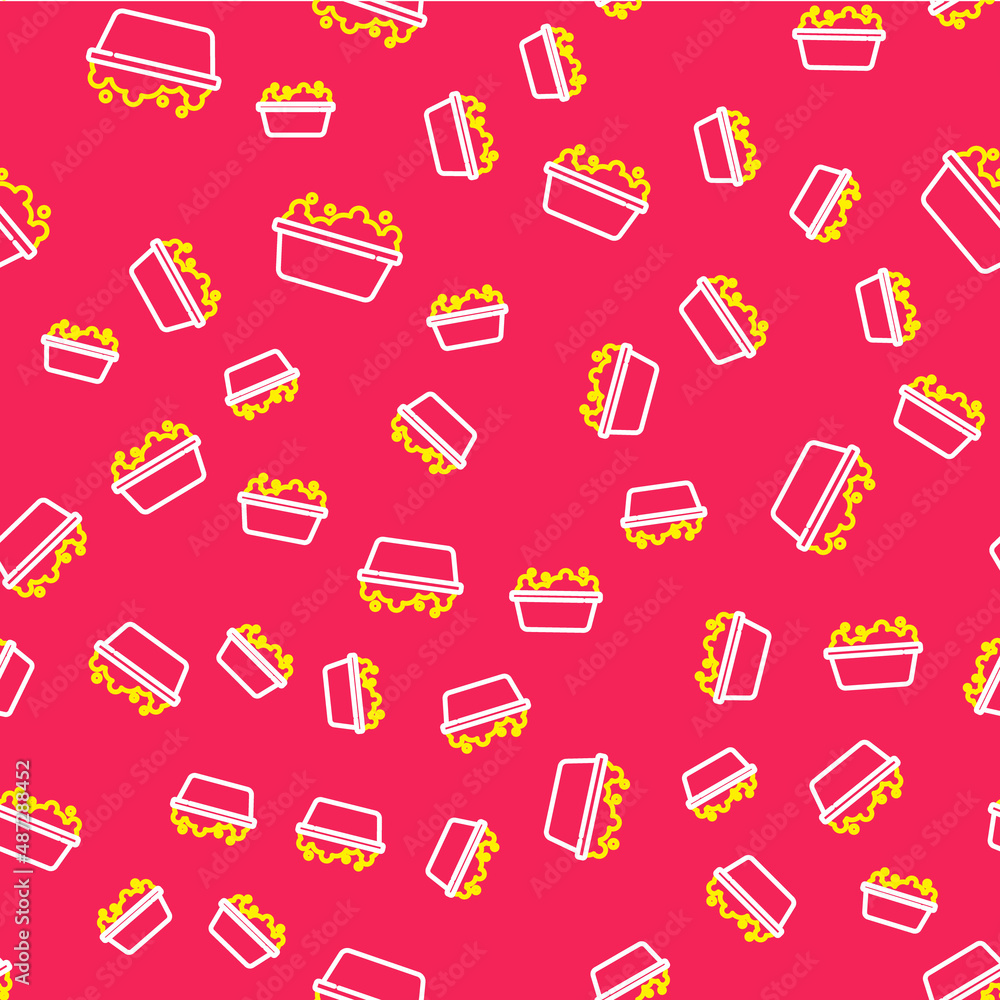 Line Baby bathtub with foam bubbles inside icon isolated seamless pattern on red background. Vector Line Baby bathtub with foam bubbles inside icon isolated seamless pattern on red background. Vector