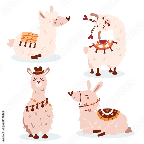 Set of cute llamas and alpacas
