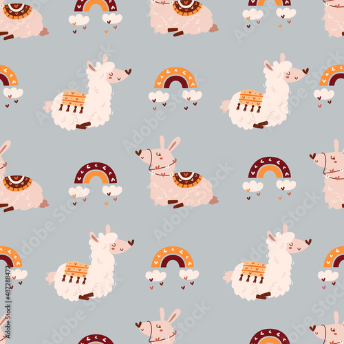 Seamless pattern with cute llamas.
