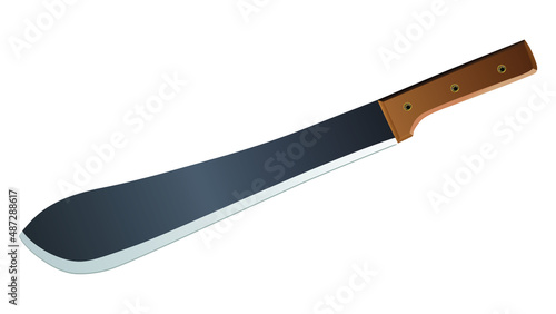 Large machete, big knife isolated on white background. Vector short heavy sharp blade knife, the short Sword, jungle sword