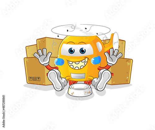 helicopter homeless character. cartoon mascot vector