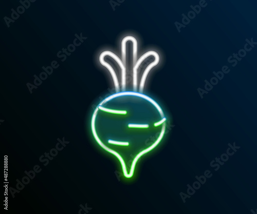 Glowing neon line Fresh beet with leaf icon isolated on black background. Natural Root. Vegetable Ingredient for food. Colorful outline concept. Vector