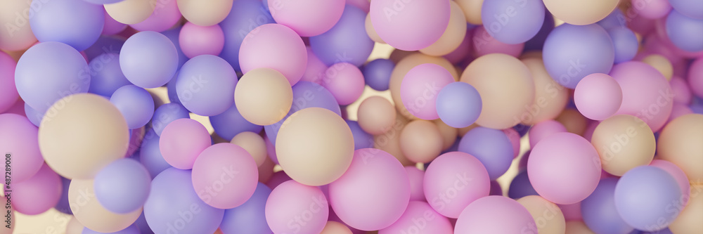 Abstract 3D floating spheres background. Web banner design. 3D rendering
