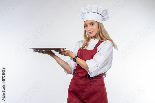 Chef woman. Girl cook with ...