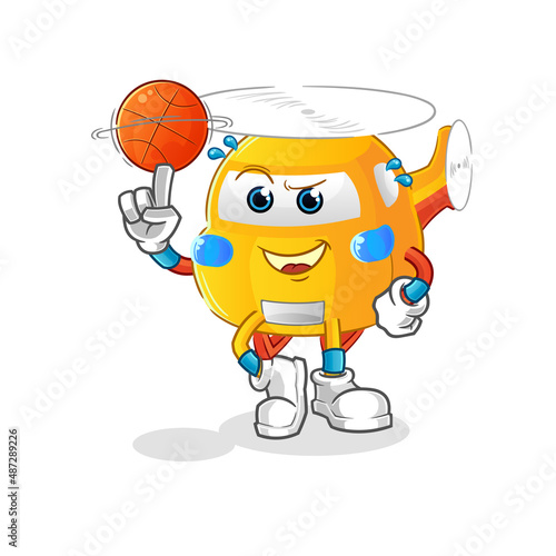 helicopter playing basket ball mascot. cartoon vector