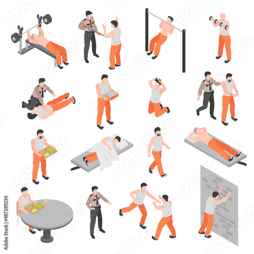 Prison Isometric Icons Set