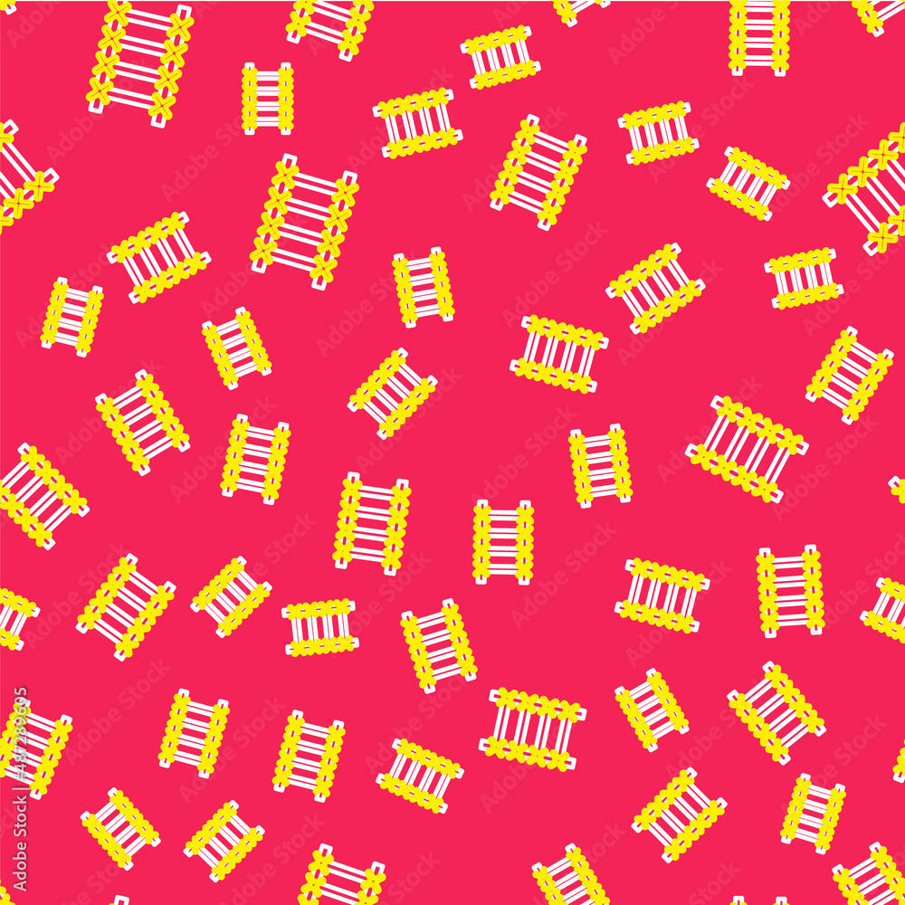 Line Fire escape icon isolated seamless pattern on red background. Pompier ladder. Fireman scaling ladder with a pole. Vector Line Fire escape icon isolated seamless pattern on red background. Pompier ladder. Fireman scaling ladder with a pole. Vector