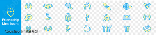 Friendship partnership handshake and love line icons. 