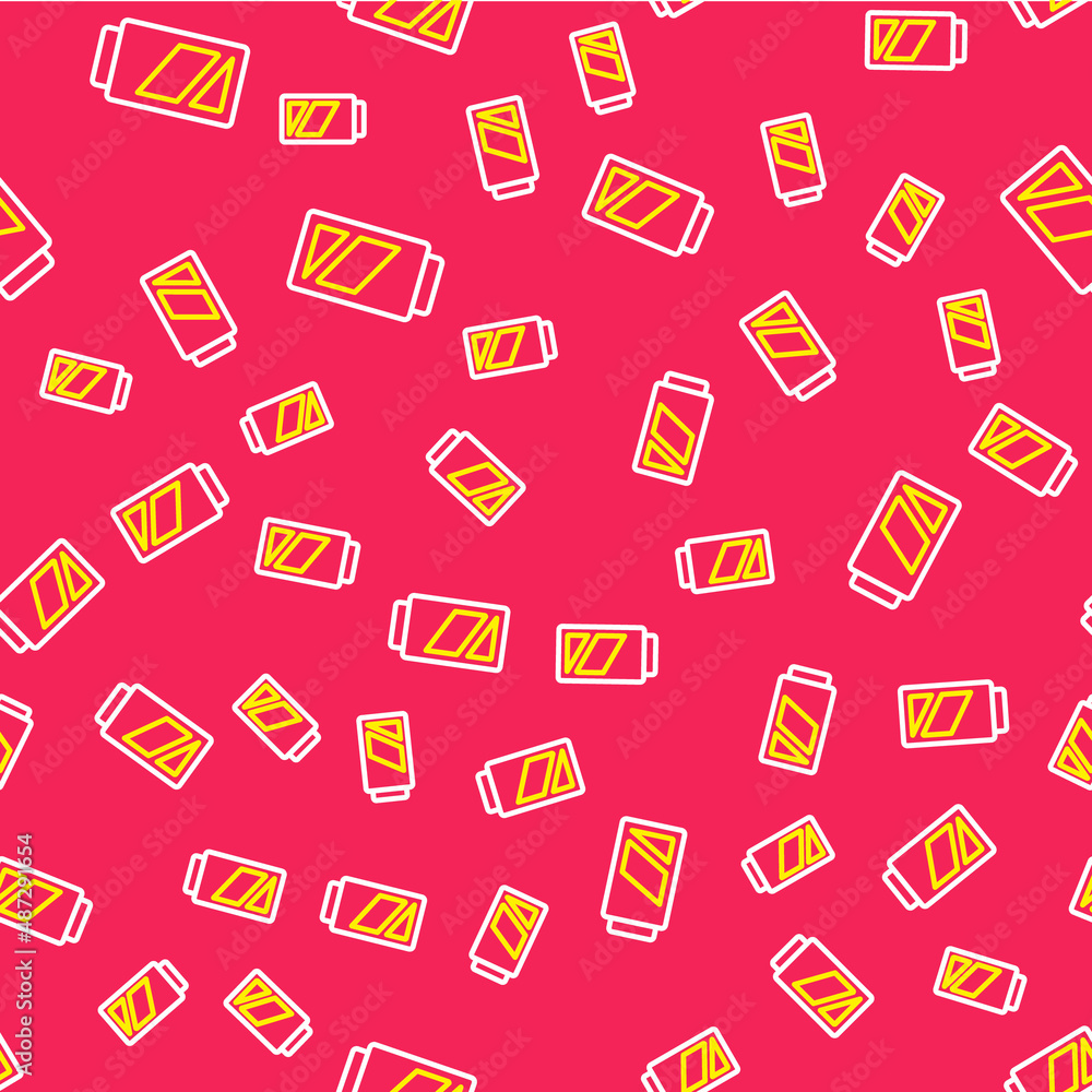 Line Battery for camera icon isolated seamless pattern on red background. Lightning bolt symbol. Vector Line Battery for camera icon isolated seamless pattern on red background. Lightning bolt symbol. Vector