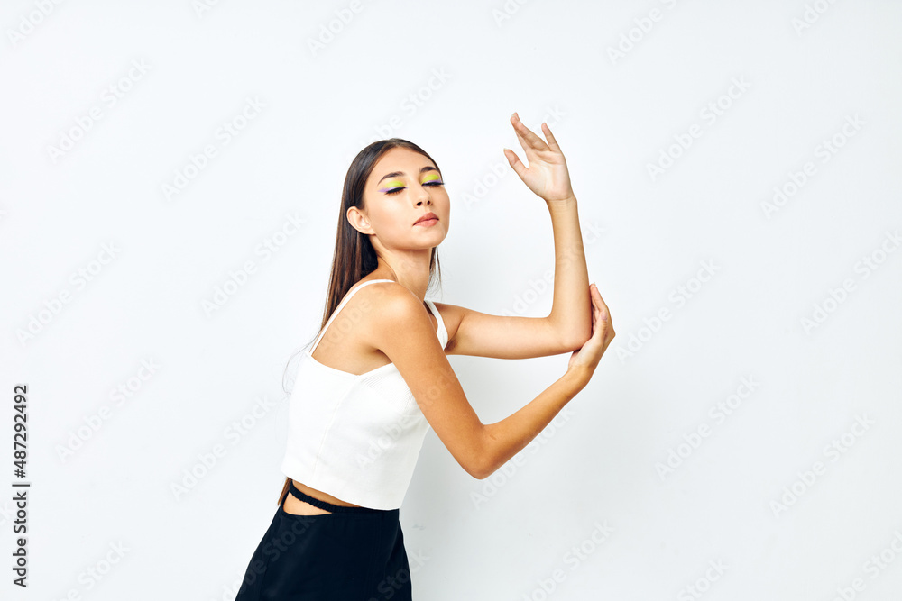attractive girl long hair cosmetics posing isolated background unaltered attractive girl long hair cosmetics posing isolated background unaltered