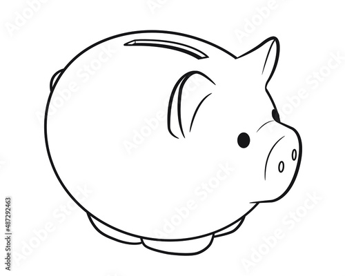 Cute piggy bank outline illustration - stock image.