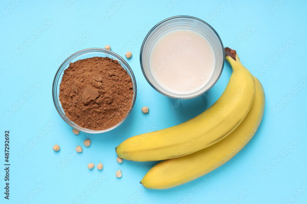 Concept of sports or fitness nutrition, top view Concept of sports or fitness nutrition, top view
