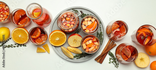Concept of alcohol drink with Sangria  top view