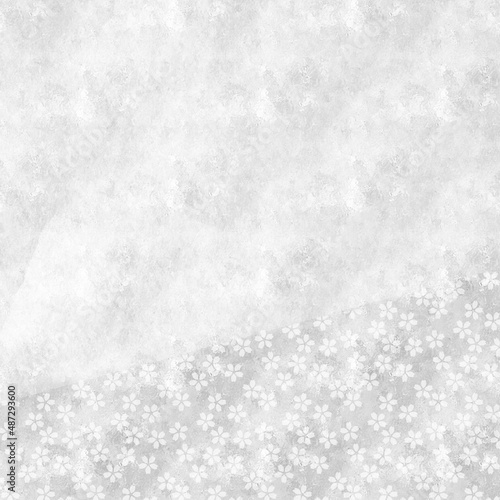 小桜の和柄背景　正方形　銀色　上品　ゴージャス　花柄　植物　白いテキストスペース　伝統的　春 © Queso