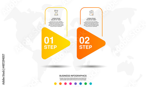 Vector infographics with 2 triangles. Business concept graphic process template with two steps and icons. Graphic timeline for a project on white background