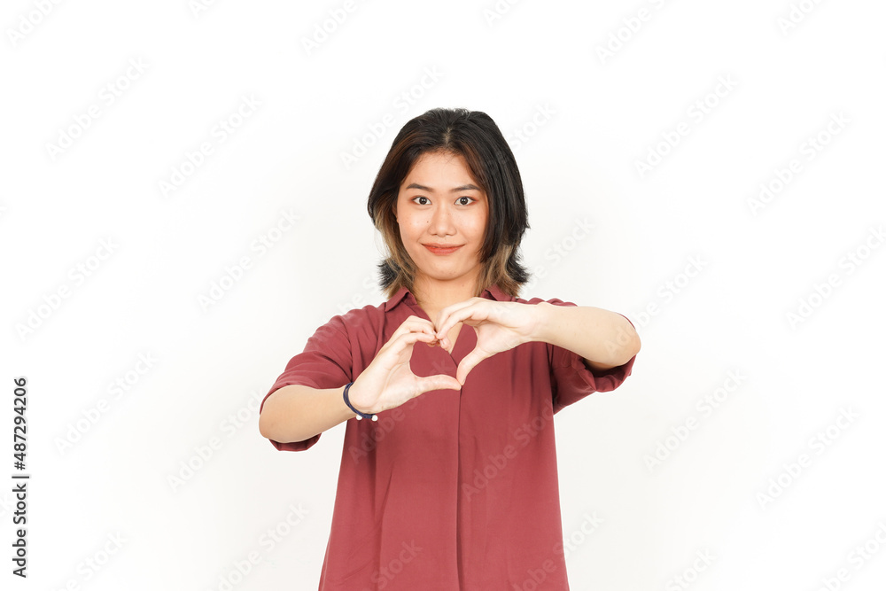 Showing Love Sign Of Beautiful Asian Woman Isolated On White Background Showing Love Sign Of Beautiful Asian Woman Isolated On White Background