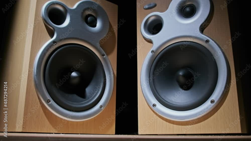 Vidéo Stock Audio speakers vibrate from sound bass in slow motion on