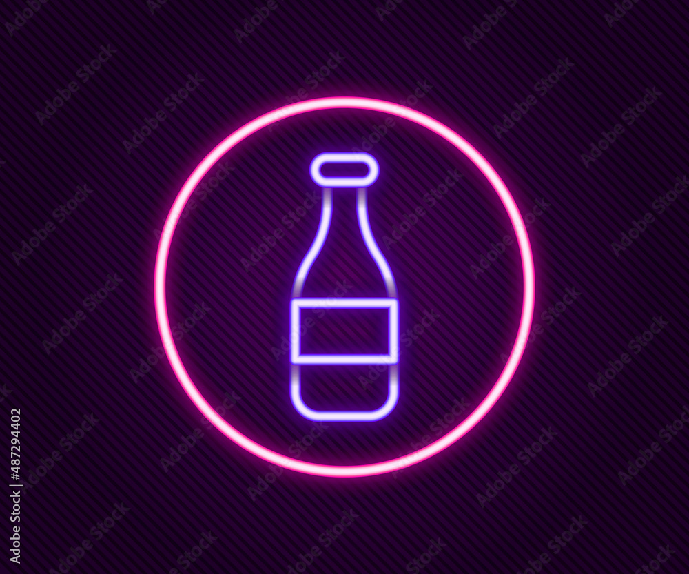 Glowing neon line Bottle icon isolated on black background. Colorful outline concept. Vector Glowing neon line Bottle icon isolated on black background. Colorful outline concept. Vector