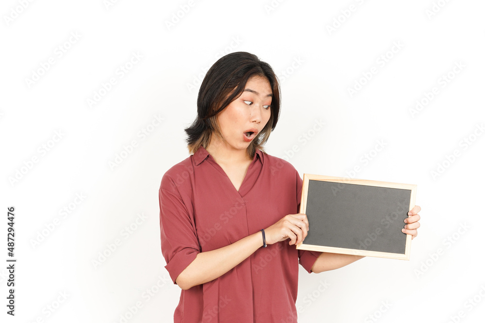 Showing, Presenting and holding Blank Blackboard Of Beautiful Asian Woman Isolated On White Background Showing, Presenting and holding Blank Blackboard Of Beautiful Asian Woman Isolated On White Background