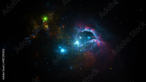 Galaxy stars planets star clusters  colored gas clouds in abstract space. Outer space nebula. Galaxy Space background universe magic sky nebula night purple cosmos. 3d render