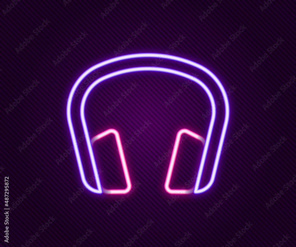 Glowing neon line Headphones icon isolated on black background. Earphones. Concept for listening to music, service, communication and operator. Colorful outline concept. Vector Glowing neon line Headphones icon isolated on black background. Earphones. Concept for listening to music, service, communication and operator. Colorful outline concept. Vector