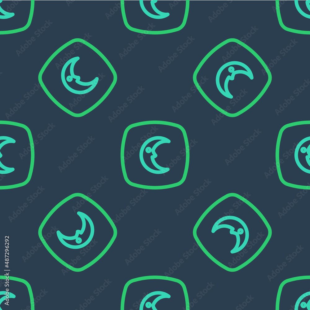 Line Moon and stars icon isolated seamless pattern on blue background. Cloudy night sign. Sleep dreams symbol. Full moon. Night or bed time sign. Vector Line Moon and stars icon isolated seamless pattern on blue background. Cloudy night sign. Sleep dreams symbol. Full moon. Night or bed time sign. Vector