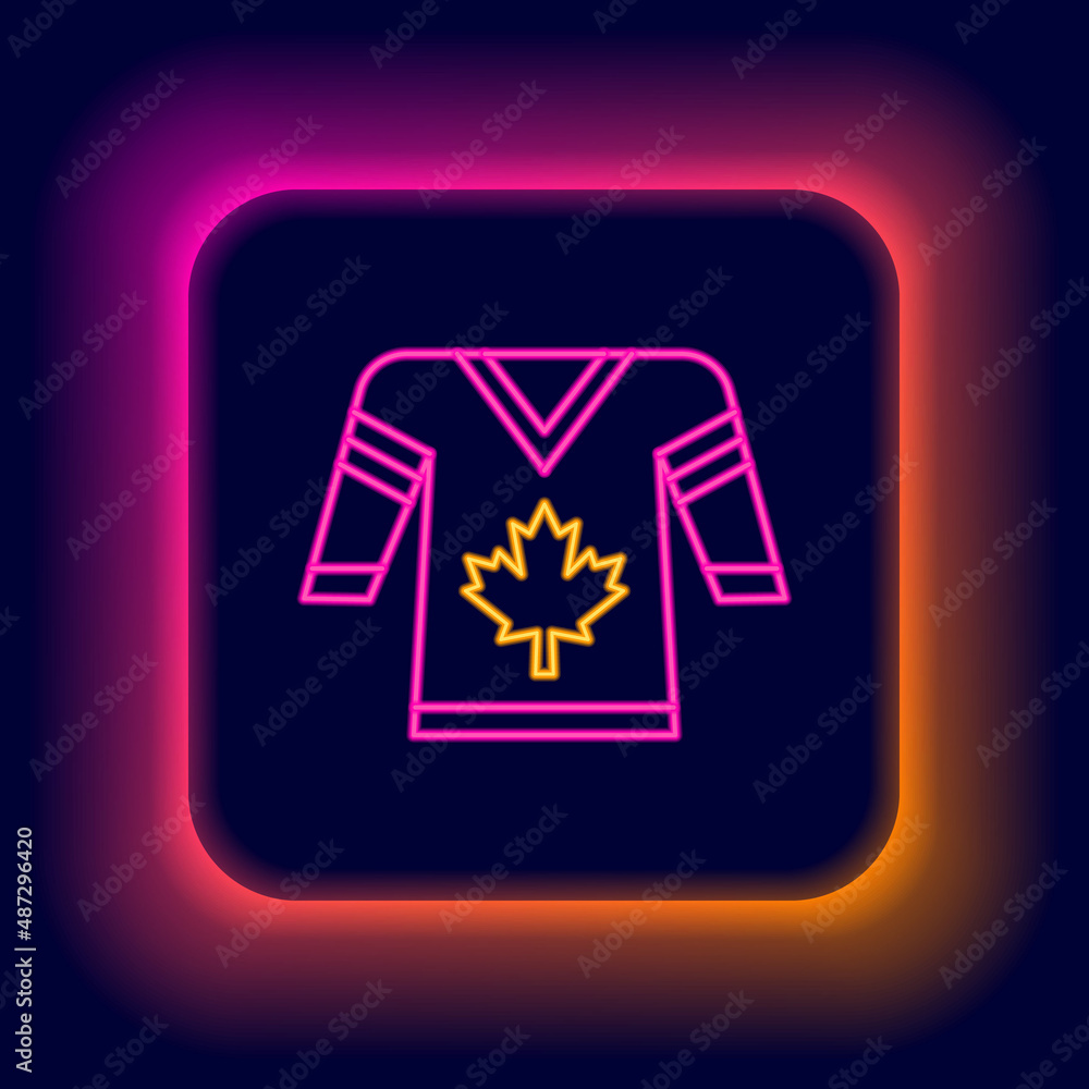 Glowing neon line Hockey jersey icon isolated on black background. Colorful outline concept. Vector Glowing neon line Hockey jersey icon isolated on black background. Colorful outline concept. Vector