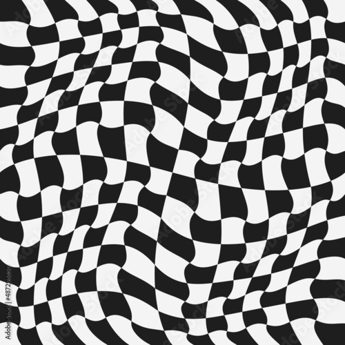Twisted and bent checkerboard pattern in black and white only. Can be used as a seamless endless canvas.