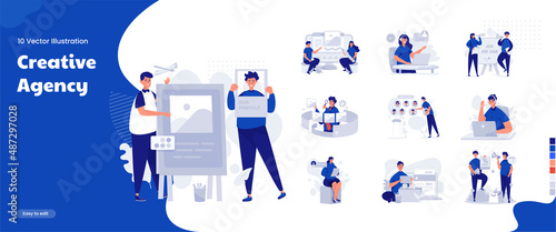 Business profile creative agency illustration bundle set