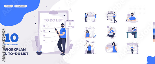New year resolution illustration set for work plan and to do list concept