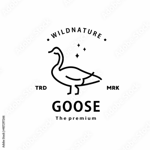 vintage retro hipster goose logo vector outline monoline art icon