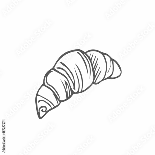 Vector hand drawn croissant icon badge bakery for design menu cafe, label and packaging.