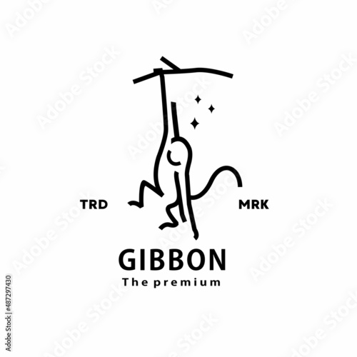 vintage retro hipster gibbon logo vector outline monoline art icon