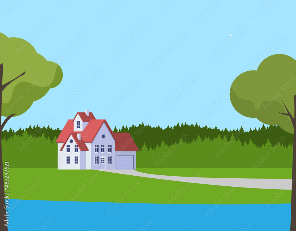 Family home in flat style. Vector illustration.