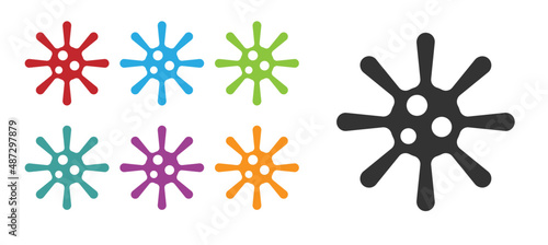 Black Bacteria icon isolated on white background. Bacteria and germs, microorganism disease causing, cell cancer, microbe, virus, fungi. Set icons colorful. Vector