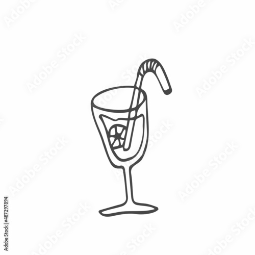 cocktail vector doodle sketch. line art cocktail isolated on white