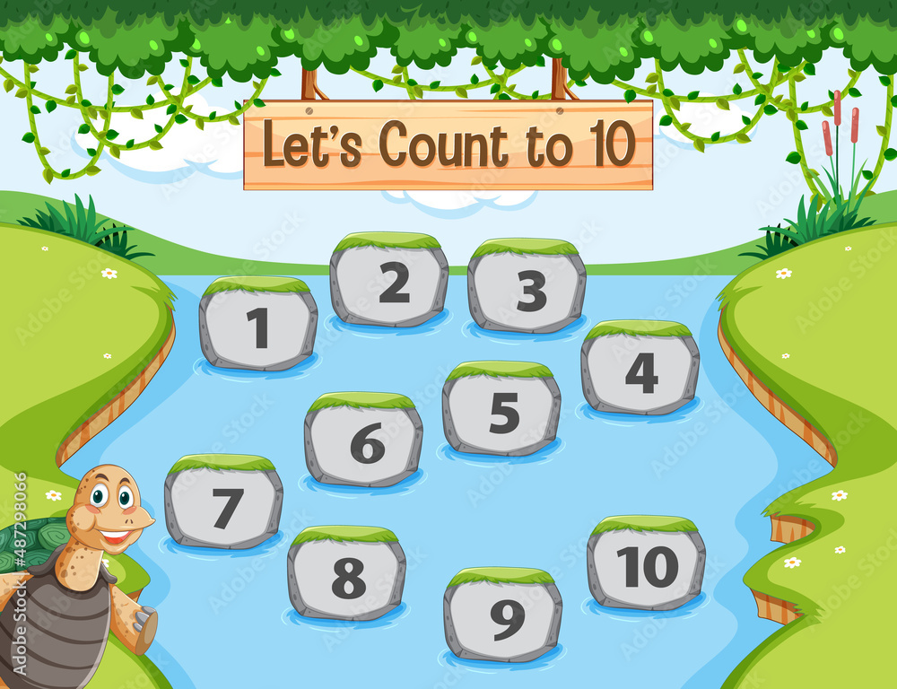 Obraz premium Forest scene with Let's count to 10 game template