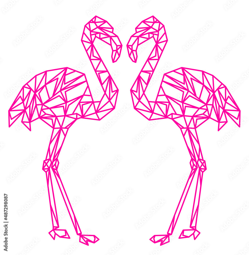 Vector. Abstract geometric flamingo. Linear polygonal animal.