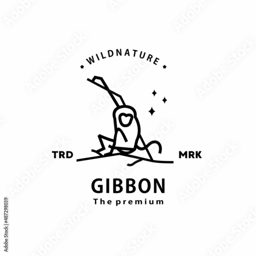 vintage retro hipster gibbon logo vector outline monoline art icon