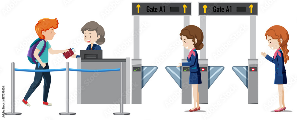 A passenger walking to boarding gate entrance A passenger walking to boarding gate entrance