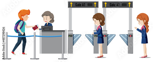 A passenger walking to boarding gate entrance