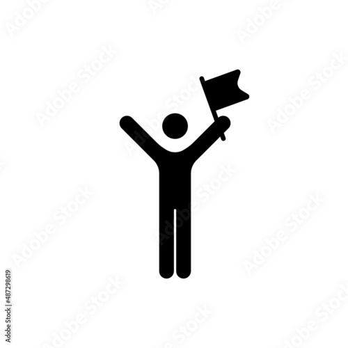 Men holding flag icon. Business, success, leadership, achievement and goal concept. Vector on isolated white background. EPS 10.