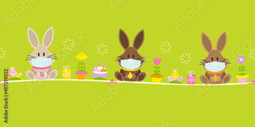 Osterbanner 3 Osterhasen Maske Icons Grün