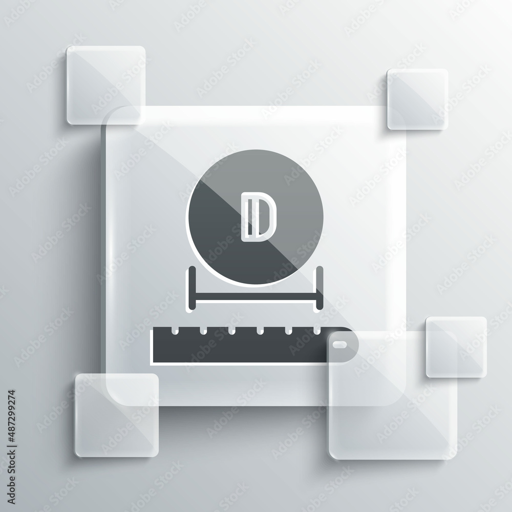 Grey Diameter icon isolated on grey background. Square glass panels. Vector Grey Diameter icon isolated on grey background. Square glass panels. Vector
