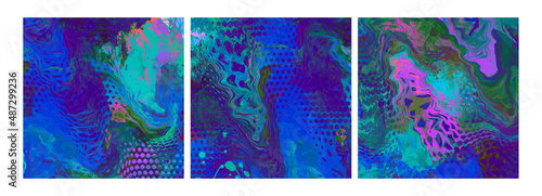 Liquid colors covers set. Bright colors mixture.
