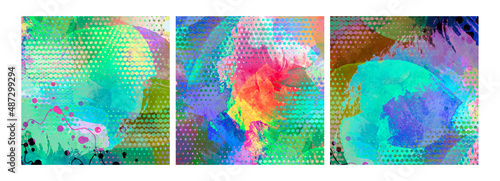 Liquid colors covers set. Bright colors mixture.